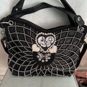 Black Skull Embellished Crossbody Handbag